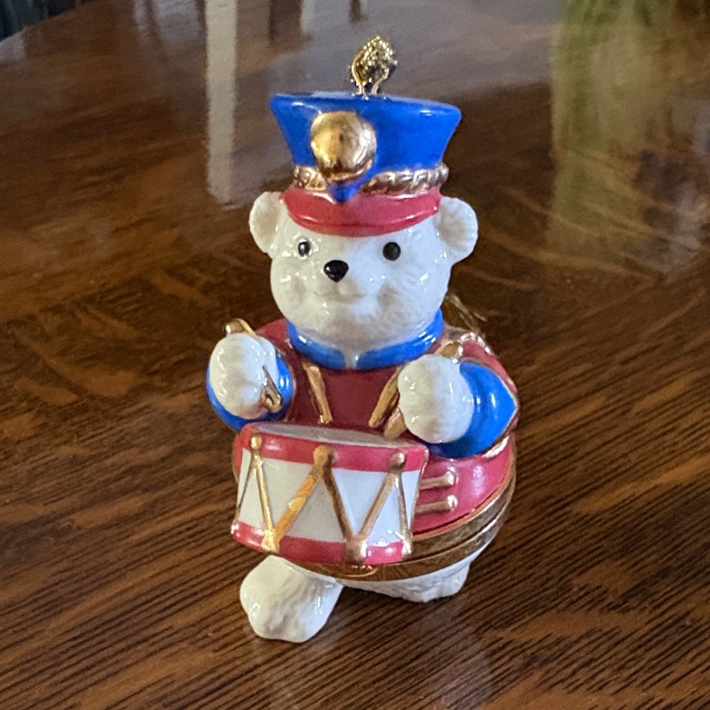 Lenox Blue and Red Drummer Bear Figurine Christmas Tree Ornament